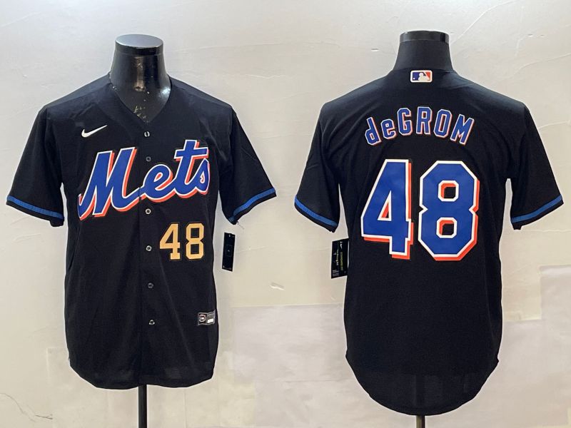 Men New York Mets 48 Degrom Black Game Nike 2025 MLB Jersey style 3